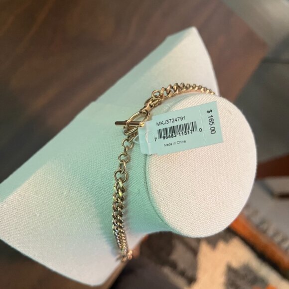 Michael Kors Stainless Steal w/ Gold Tone Padlock Chain Toggle 32" Necklace - Picture 4 of 4